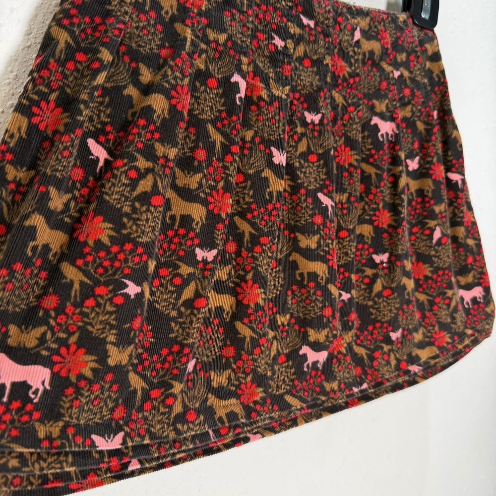 Lands' End Skort Girls Sz 6 Horse Print Brown Corduroy Skirt Equestrian Floral